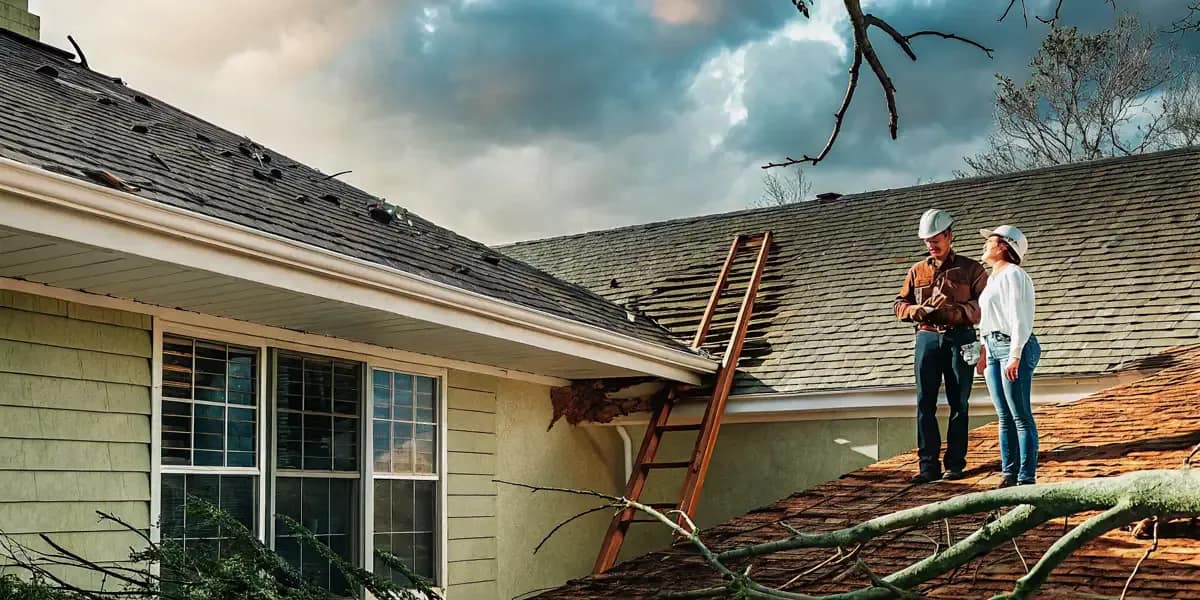 Texas homeowner reviewing a roofing insurance policy with a roofer